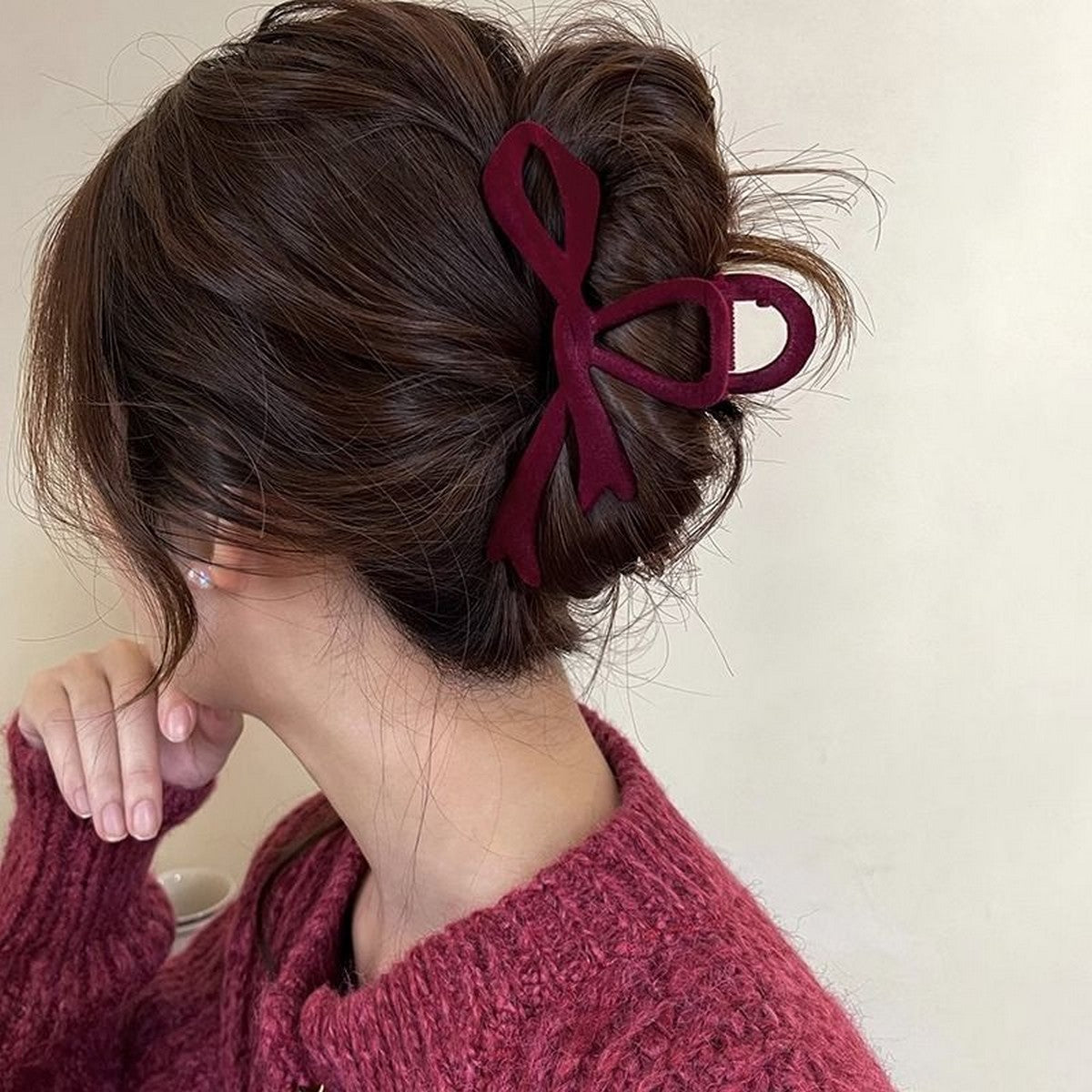 Velvet Bow Hair Clip Red Claw For Elegant
