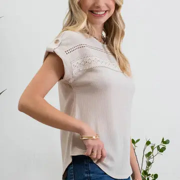 Lace Trim Crinkle Blouse