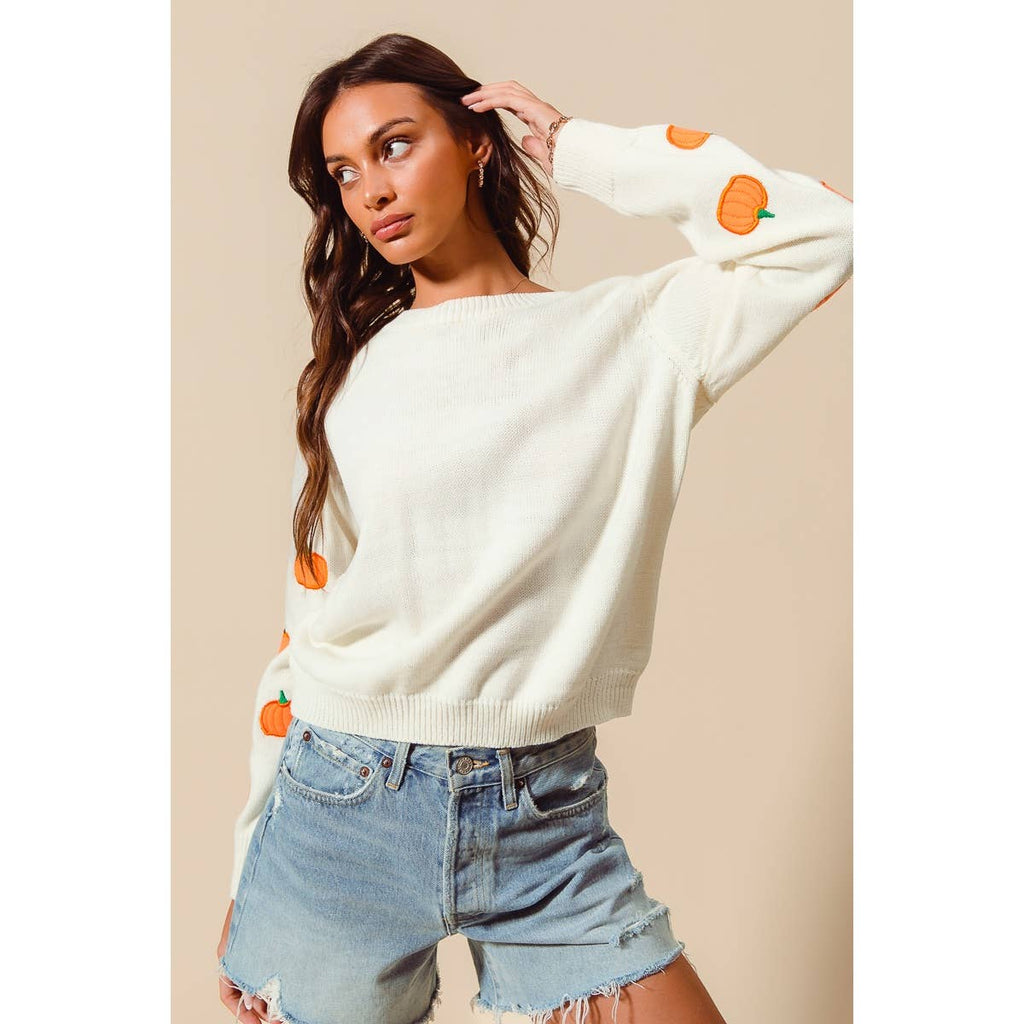 Pumpkin Embroidered Sweater