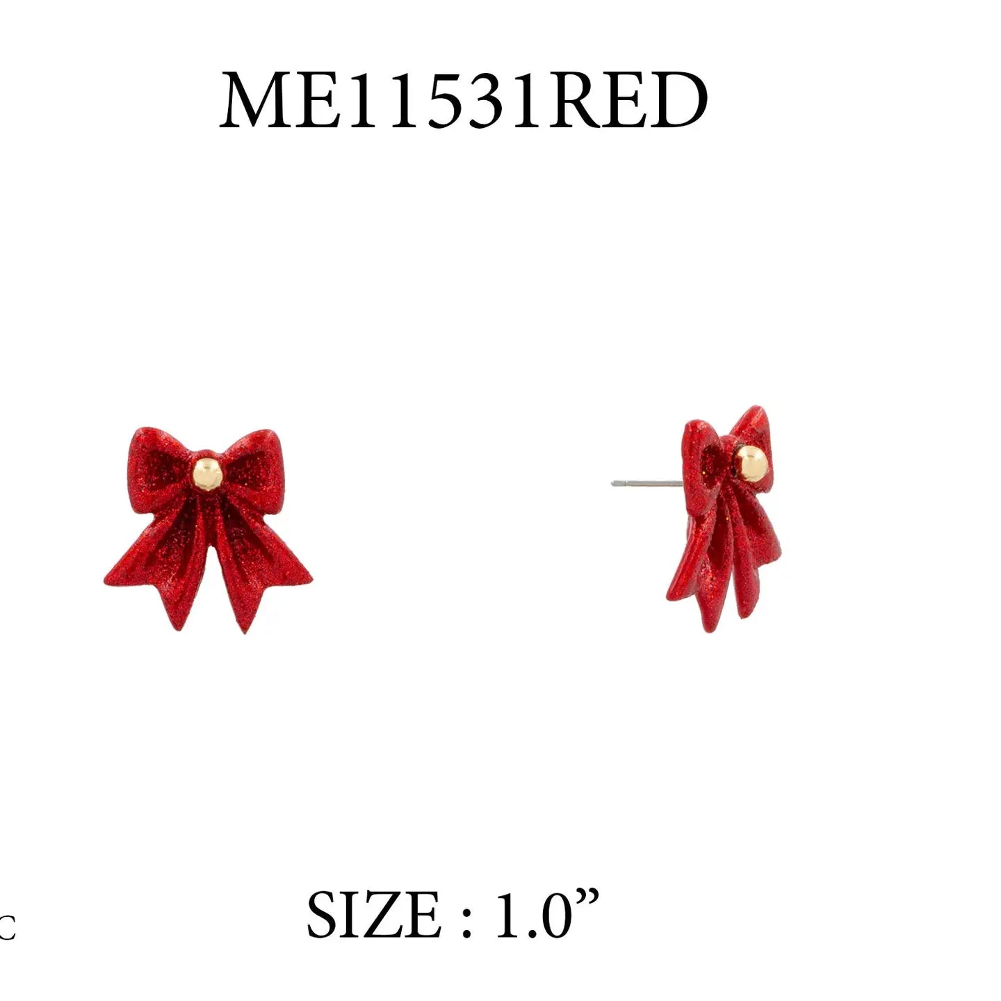Red Glitter Bow 1" Bow Stud Earring