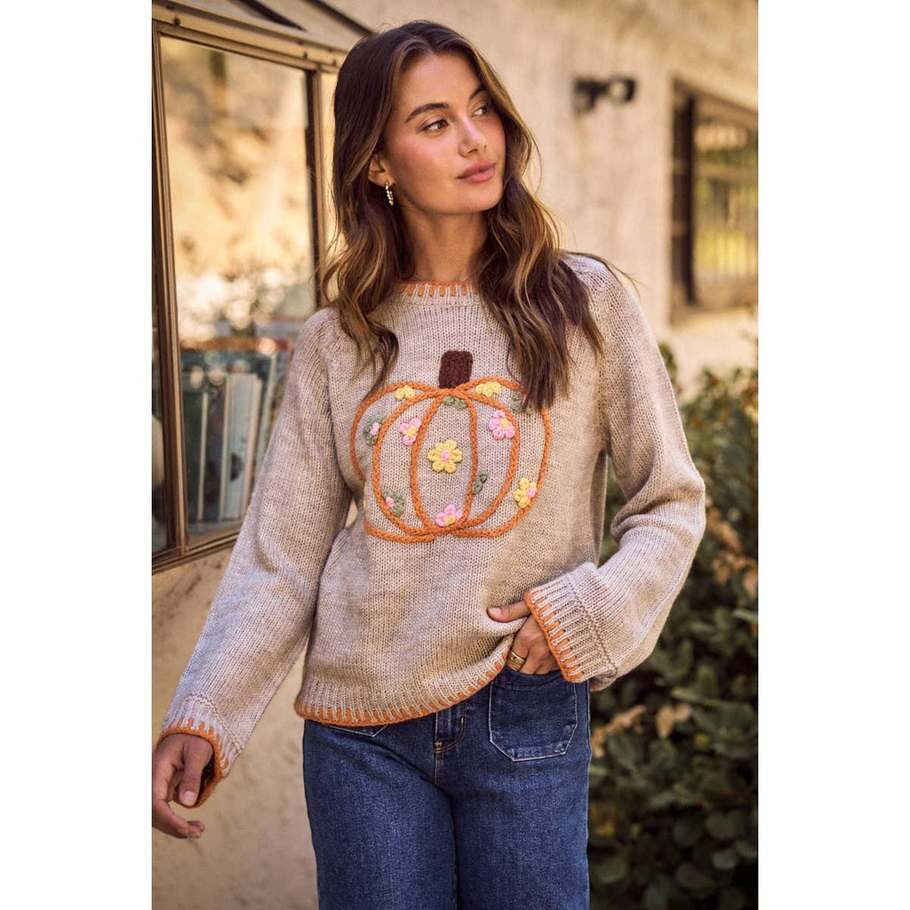 Pumpkin Embroidered Sweater