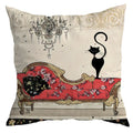 Vintage Black Cat & Red Sofa Pillow