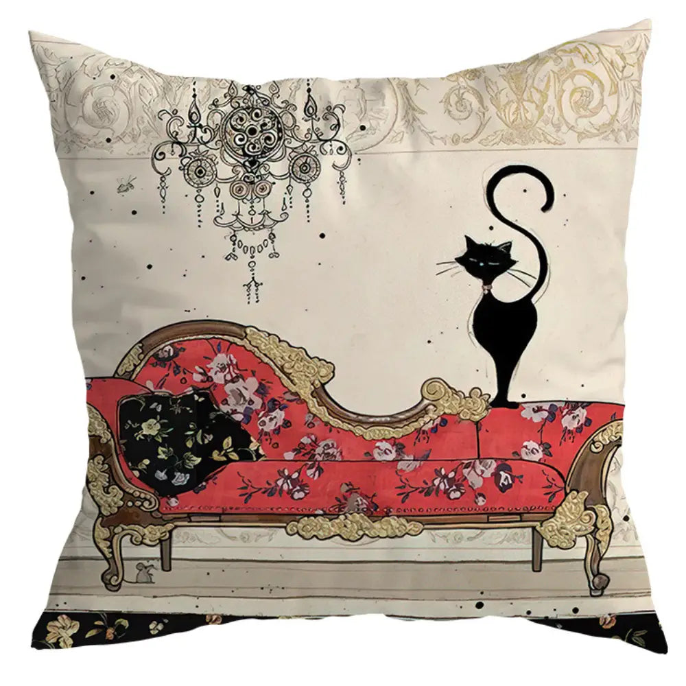 Vintage Black Cat & Red Sofa Pillow
