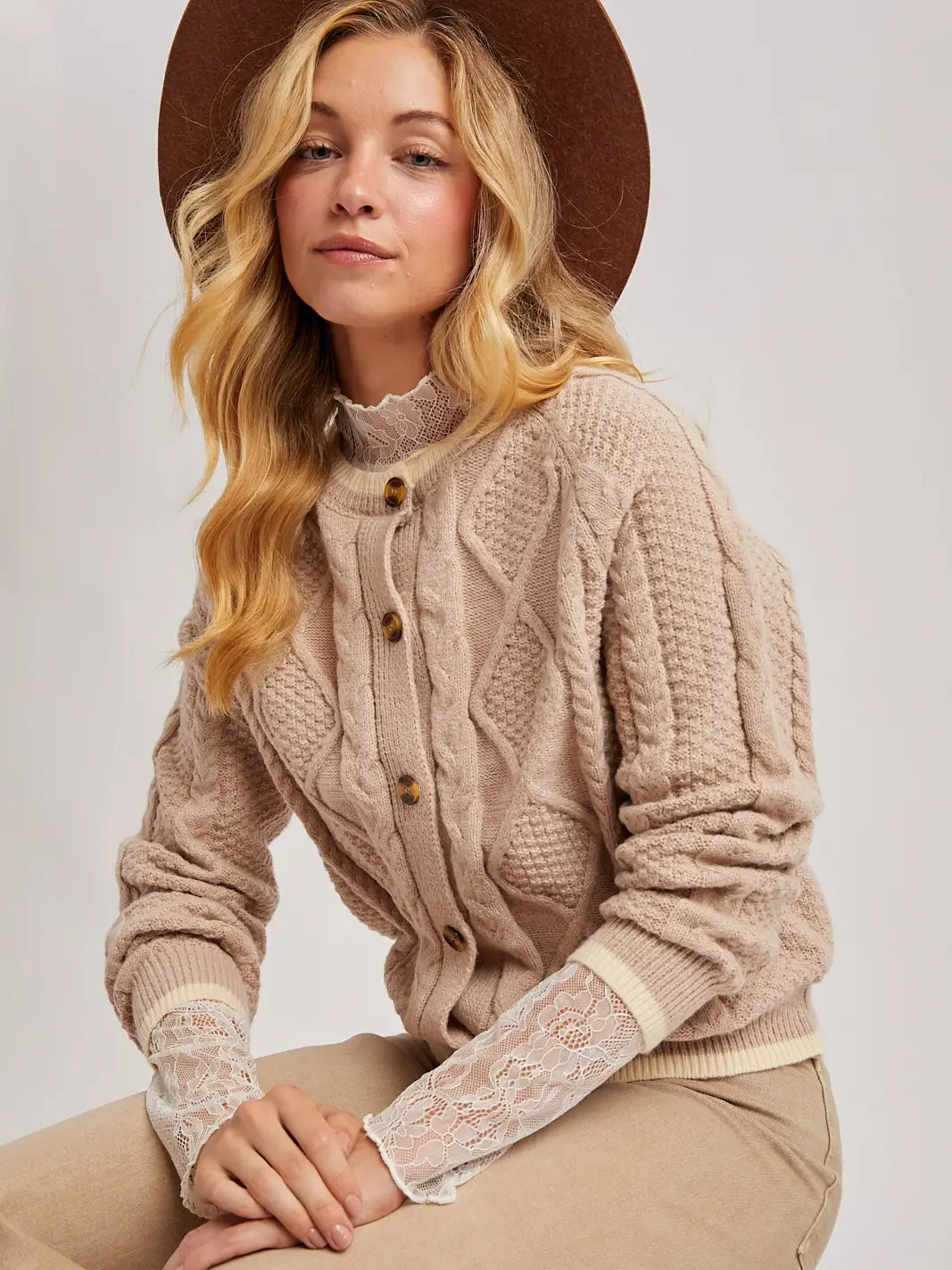 Button Down Cable Knit Sweater Cardigan