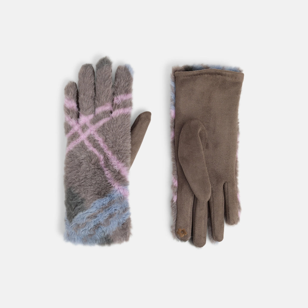 Faux Fur Plaid Touchscreen Gloves