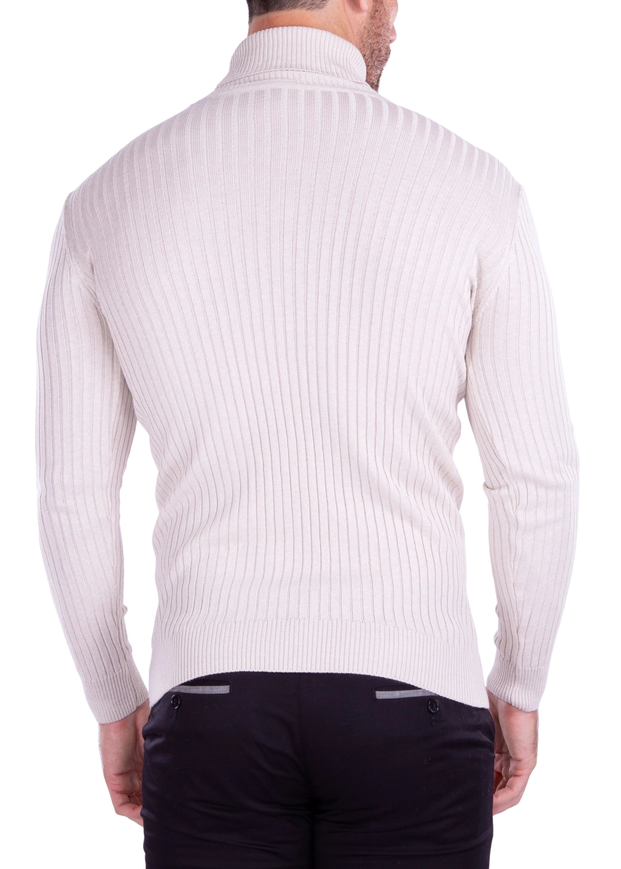 Beige Ribbed Turtleneck Sweater