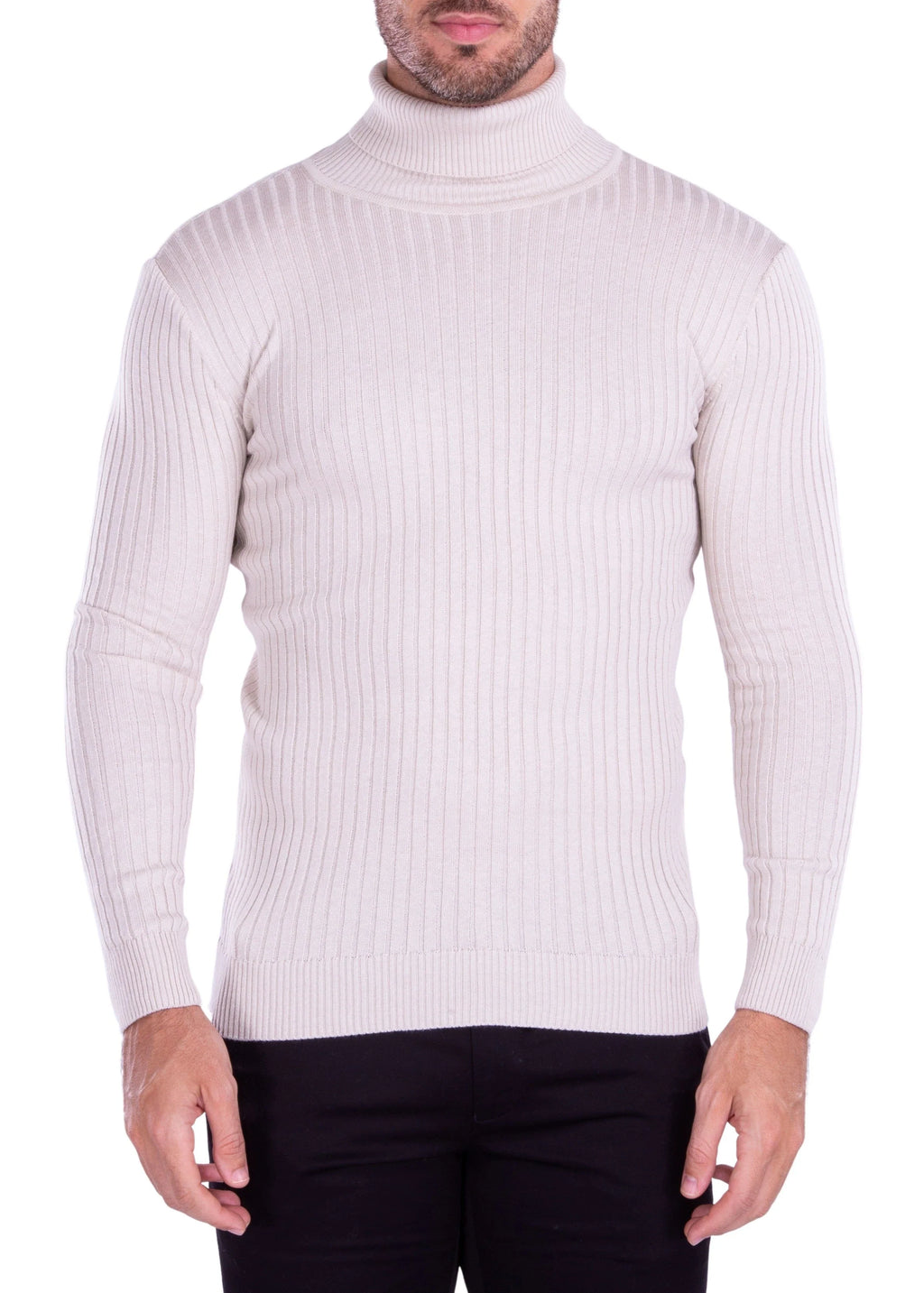 Beige Ribbed Turtleneck Sweater