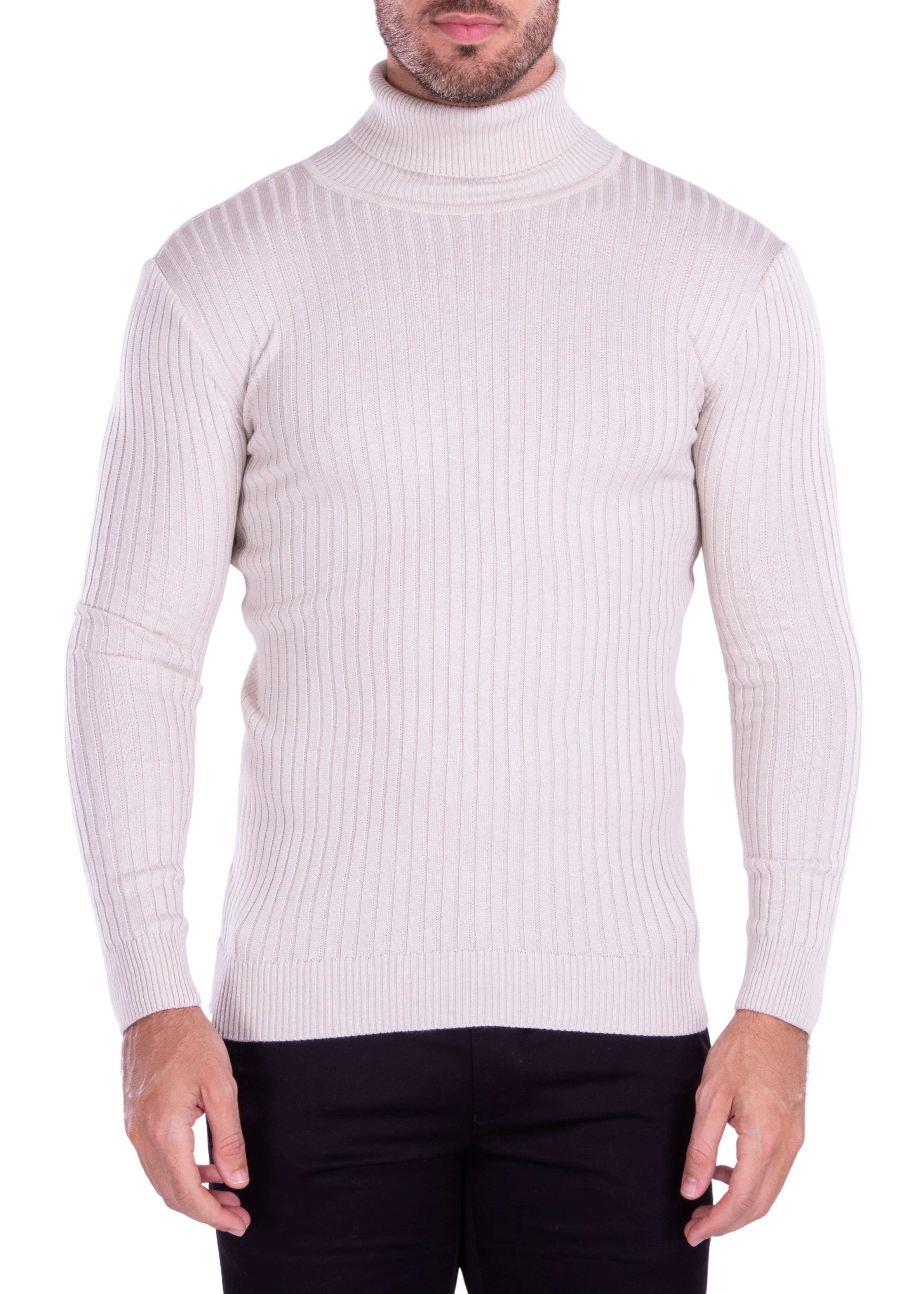 Beige Ribbed Turtleneck Sweater