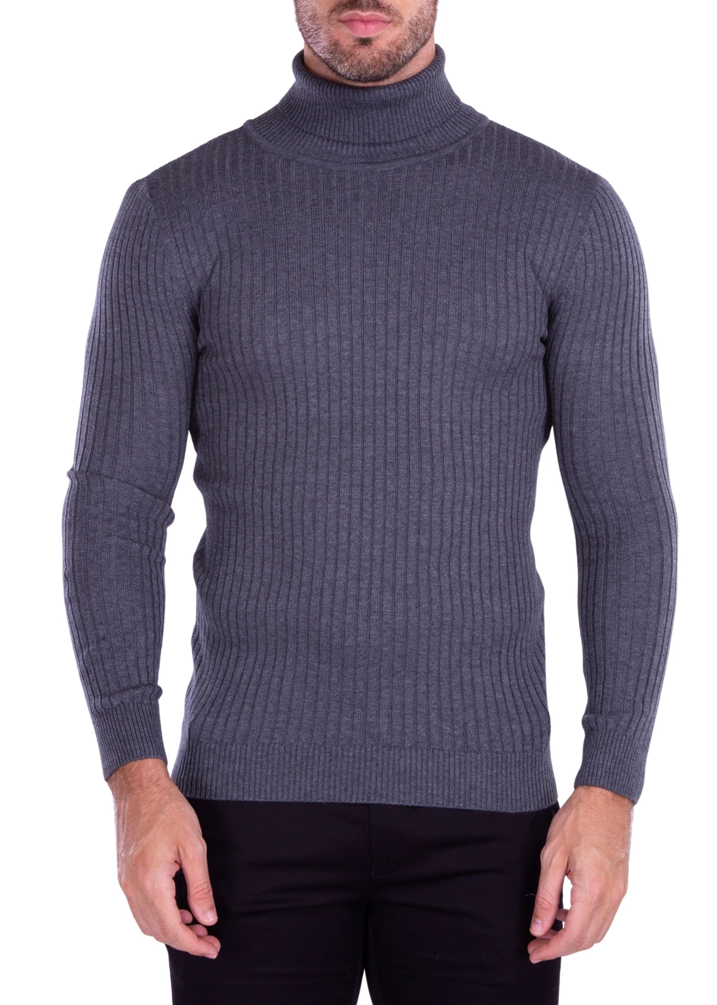 CHARCOAL Ribbed Turtleneck Sweater Mens