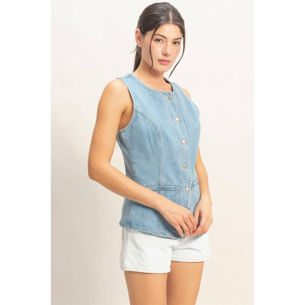 Button-Front Denim Vest