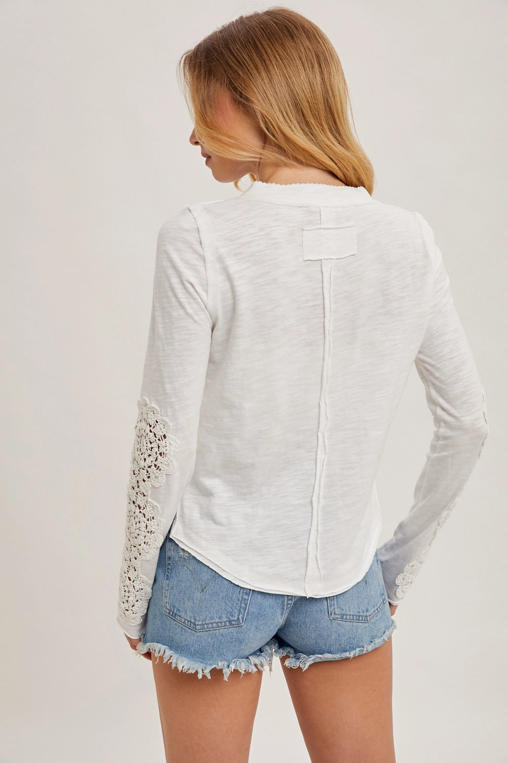 Crochet Patch Sleeve Button Top