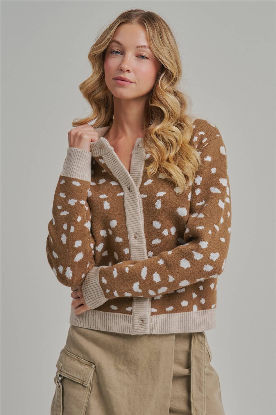 Deer Pattern Contrast Trim Cardigan