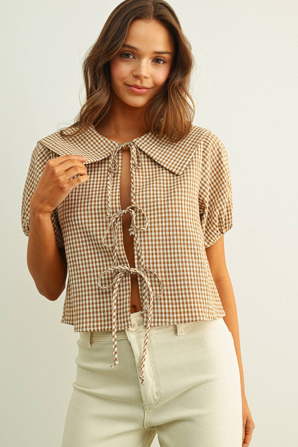 Gingham Tie-Front Top