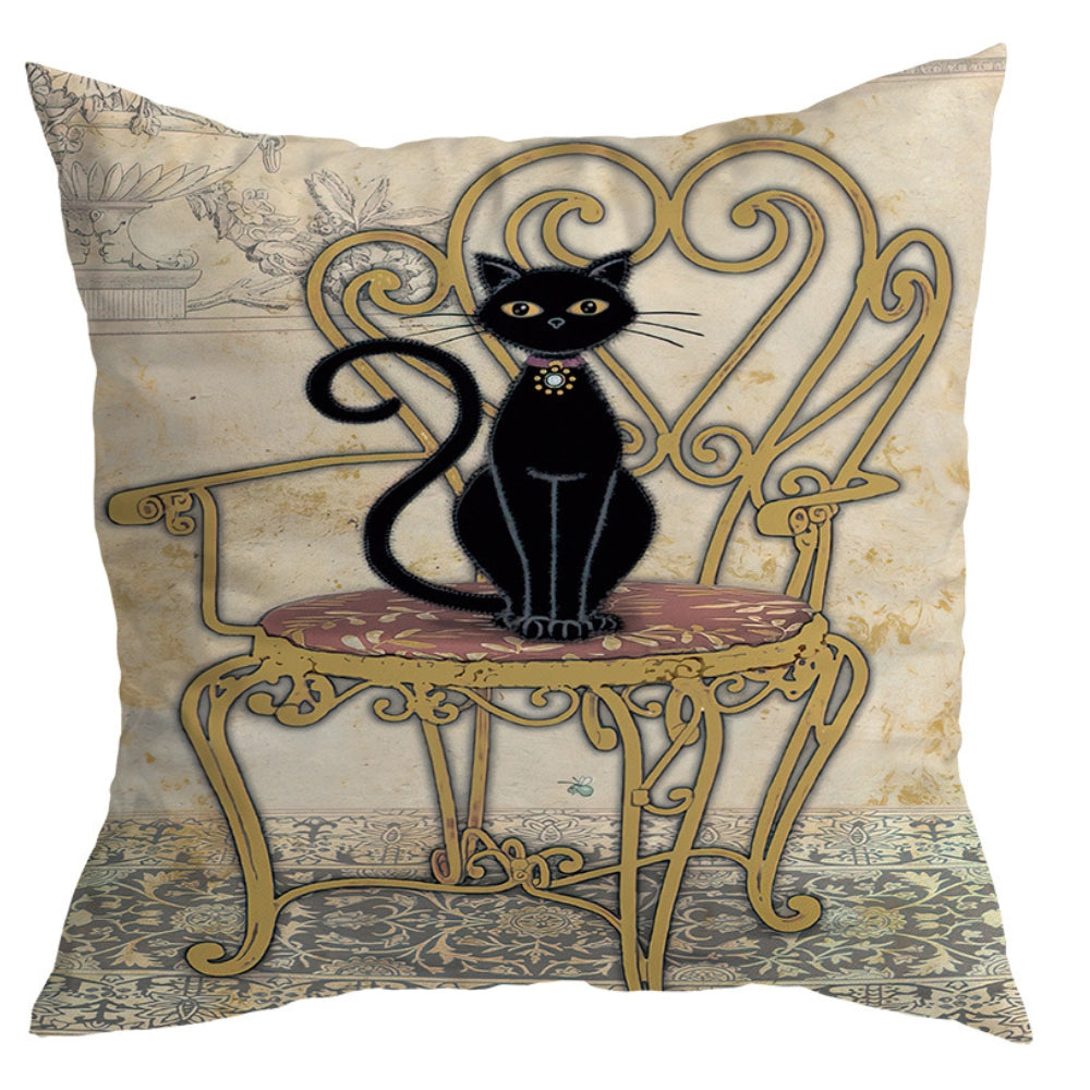 Vintage Black Cat & Vintage Chair