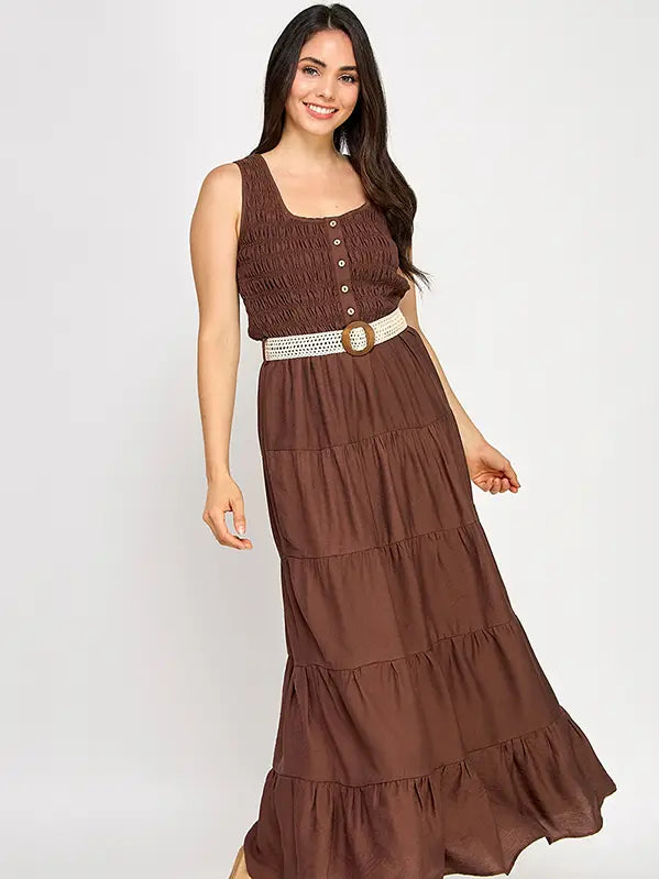 Solid Ruffle Flowy Maxi Dress