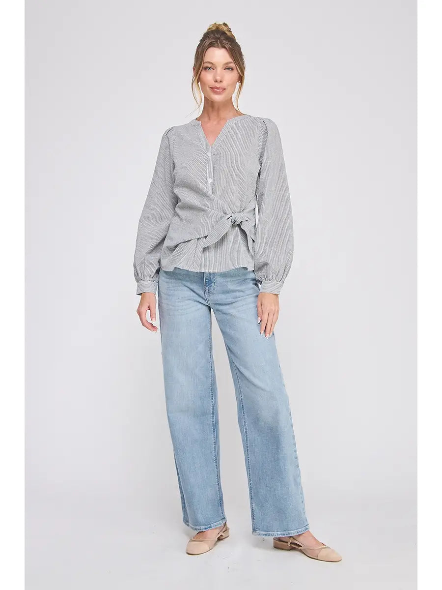 Side Wrap-Tie Button Up Blouse
