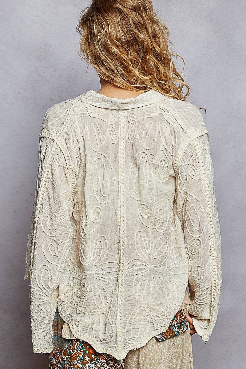 crochet embroidered floral shirt