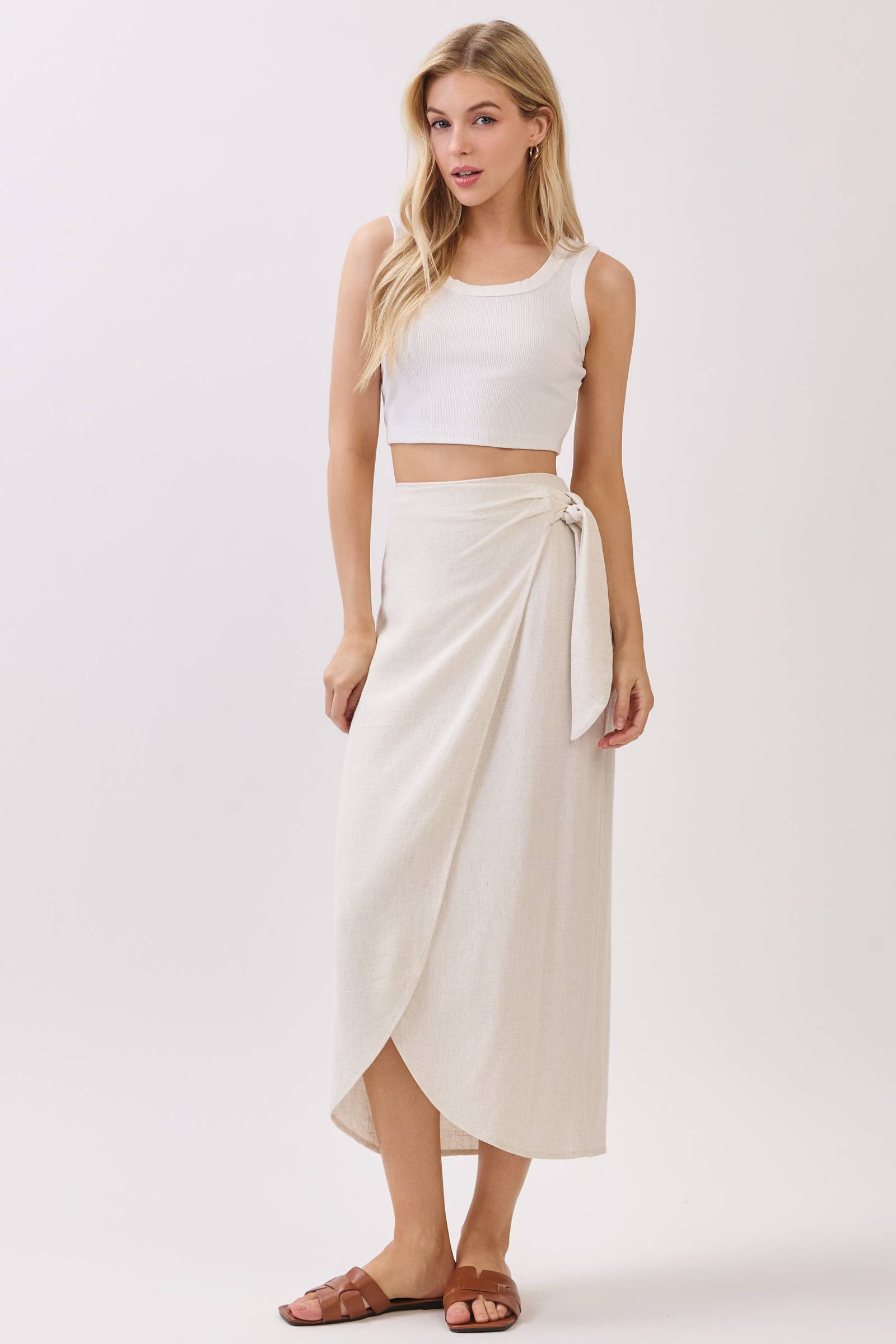 SIDE TIE WRAP MIDI SKIRT