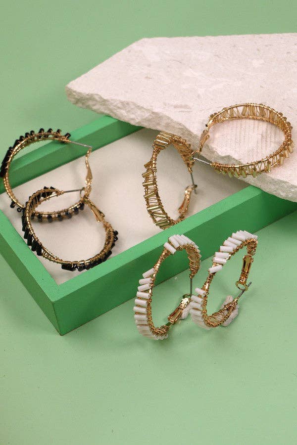 TWIST GLASS SEED BEAD WIRE HOOP EARRINGS