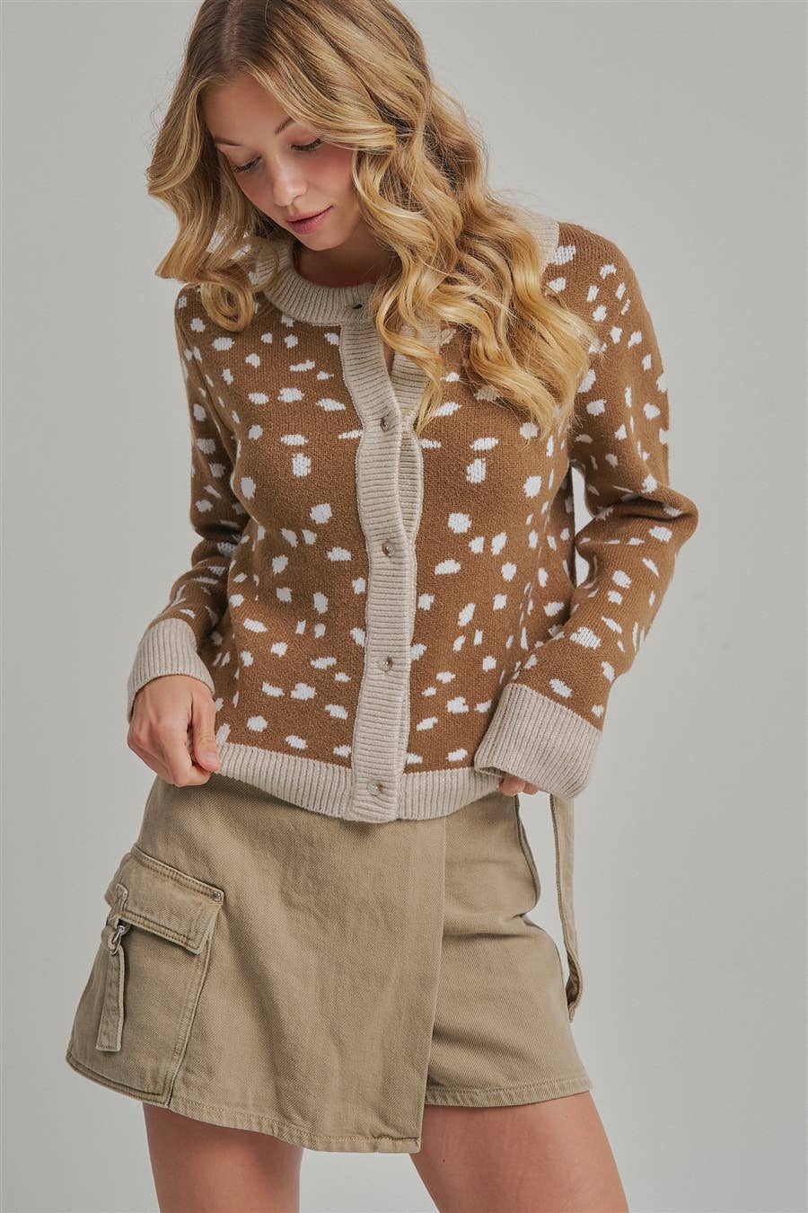 Deer Pattern Contrast Trim Cardigan