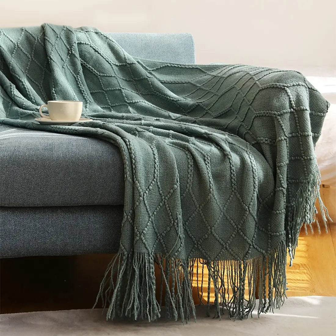 Rhombus Diamond Knit 50x60 Inch Throw Blanket- Eucalyptus