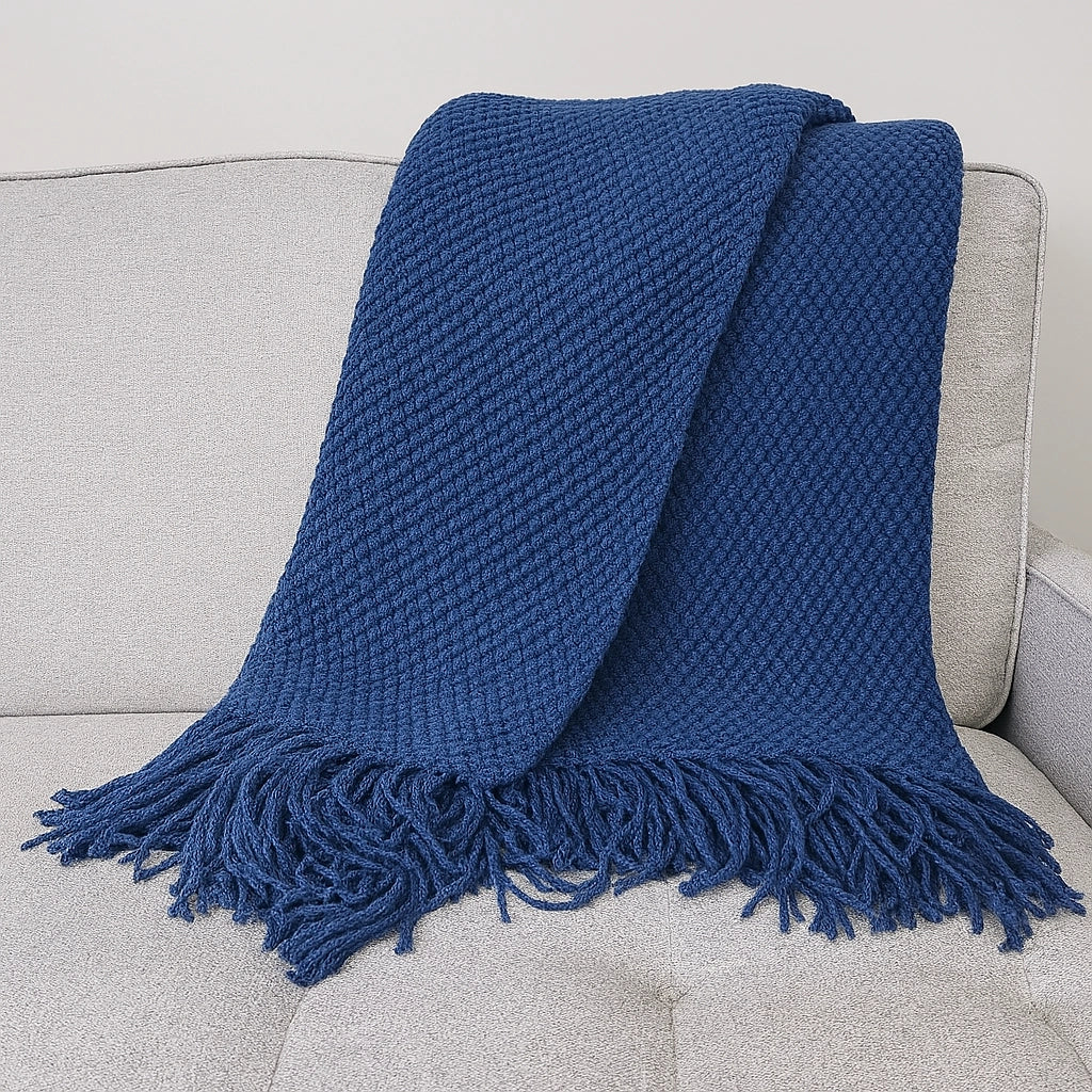 Knit Textured Throw Blanket with Fringe