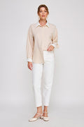Sand Crinkle Strip Button Up
