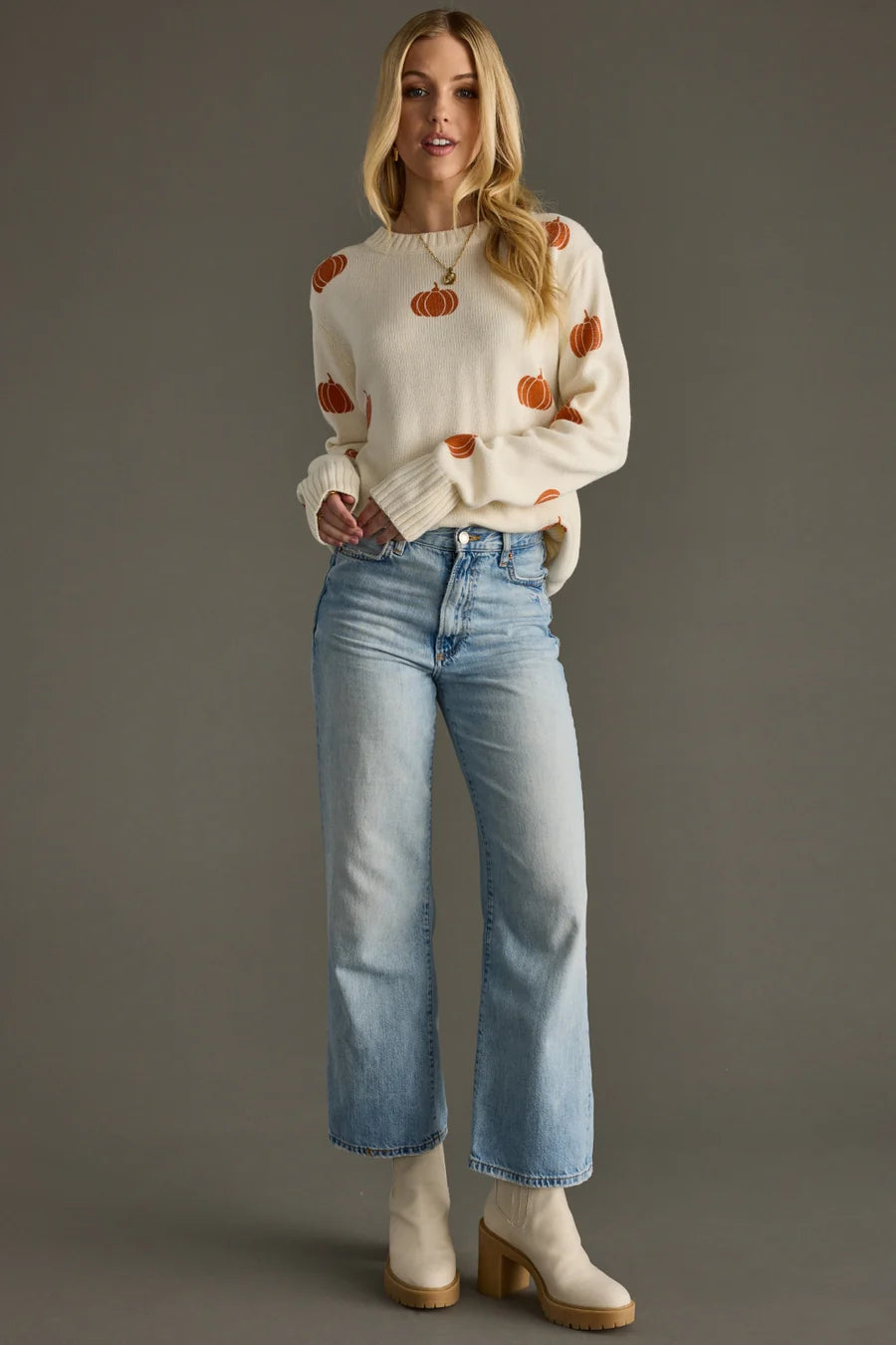 Cream Knit Pumpkin Sweater