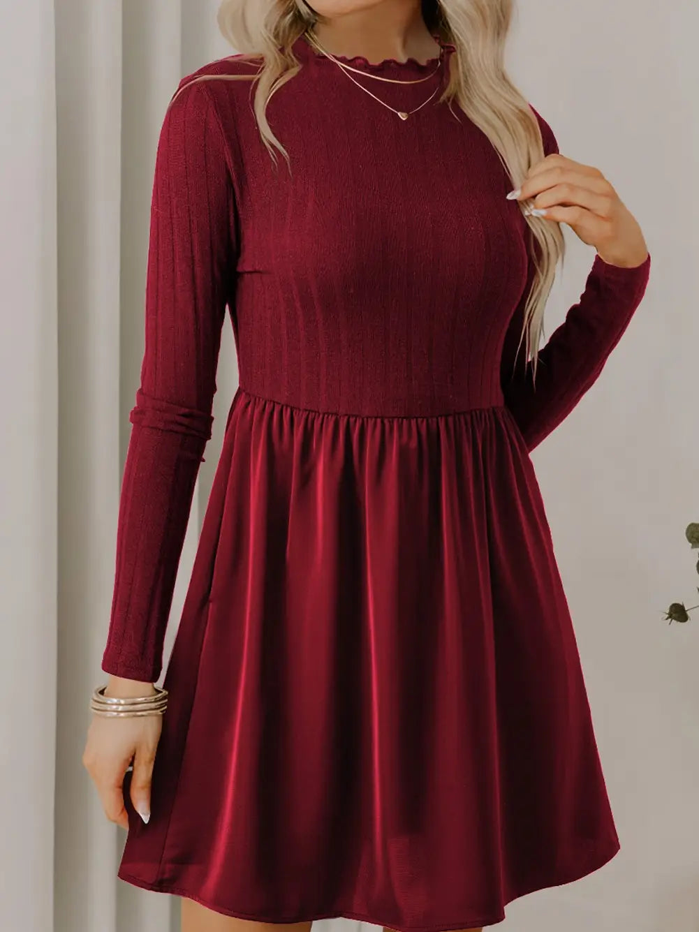 Dahlia Red Ribbed Knit Mini Dress