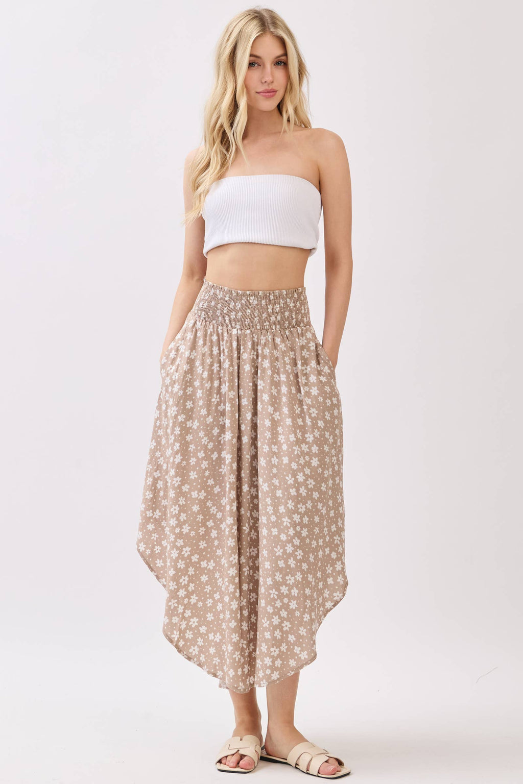 Floral Midi Skirt-Taupe