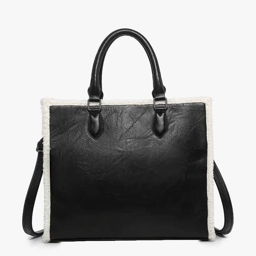 Black Bevin Sherpa Trim Tote
