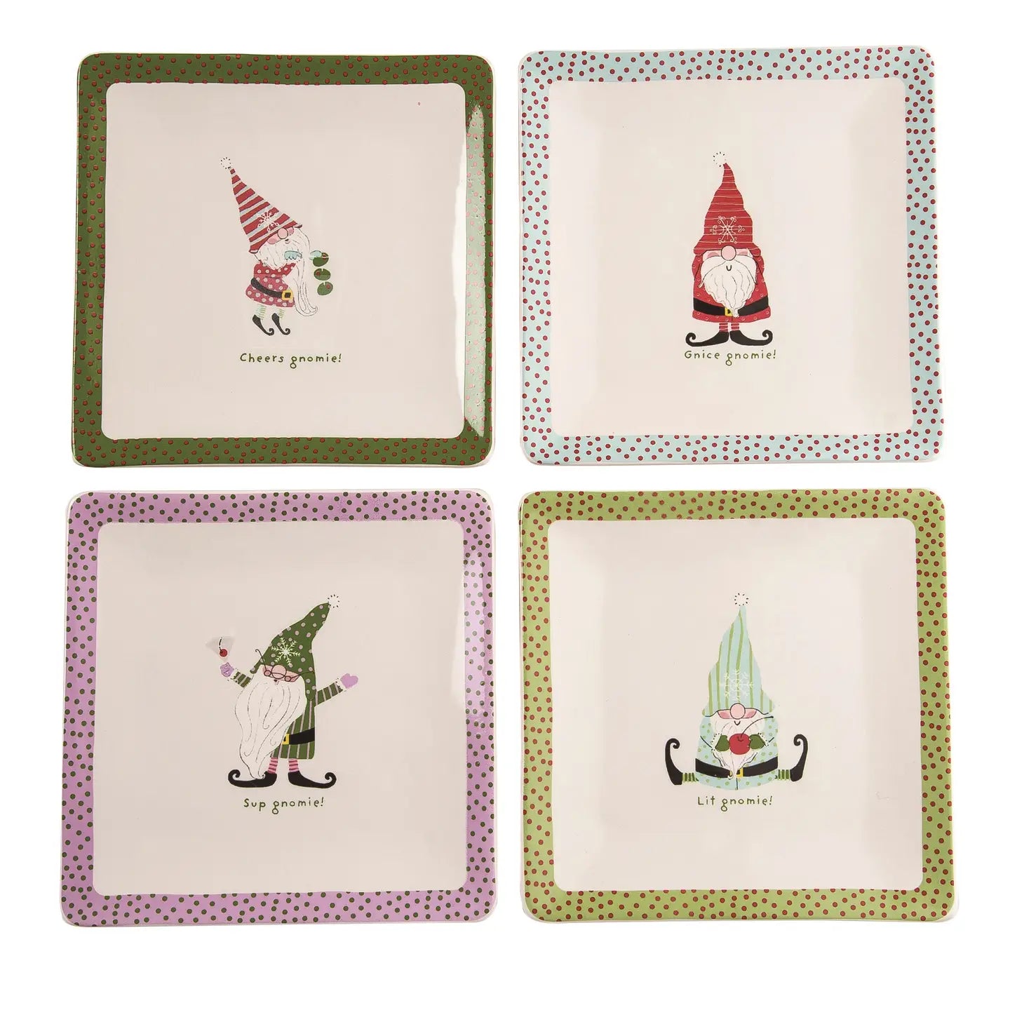 Christmas Ceramic Gnome Plate Set of 4