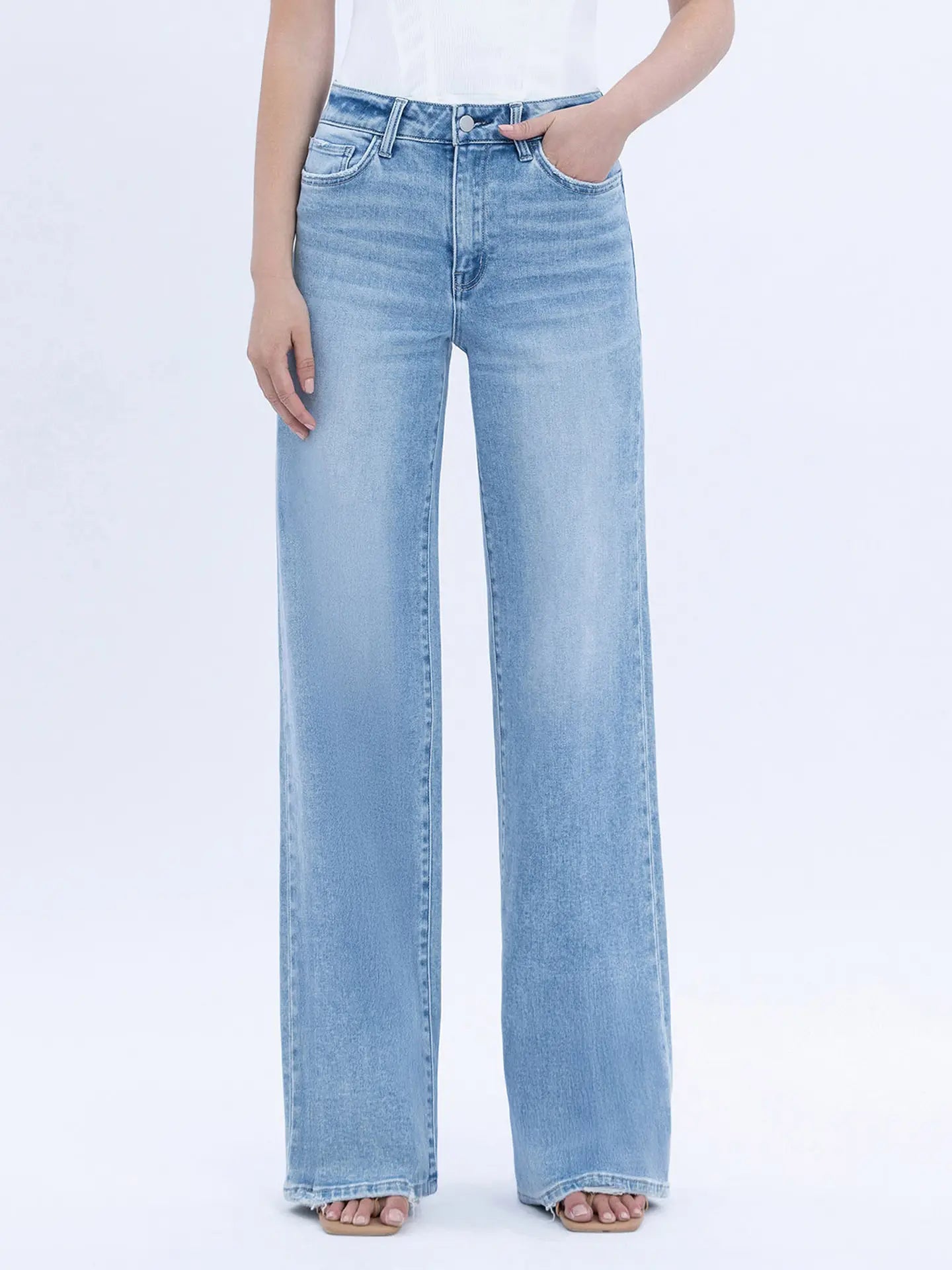 High Rise Full Length Wide Jeans
