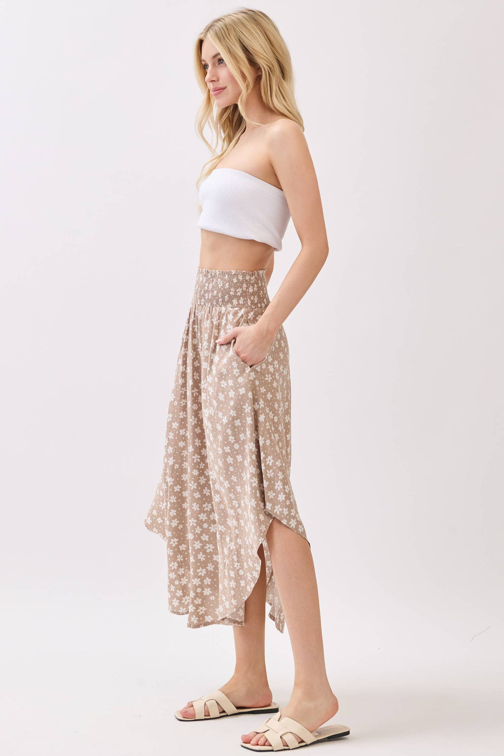 Floral Midi Skirt-Taupe