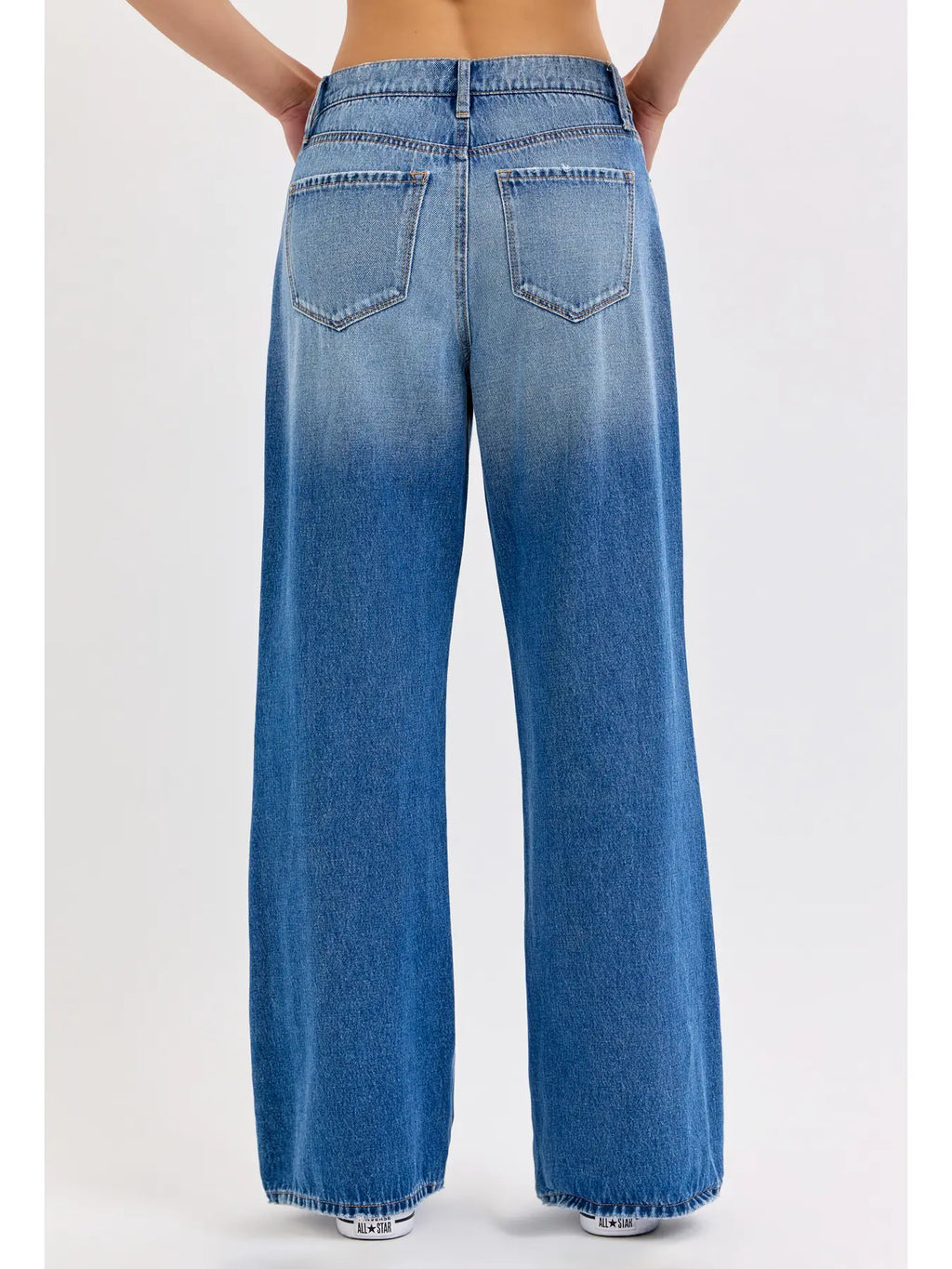 Folded Waistband Wide Leg Jean
