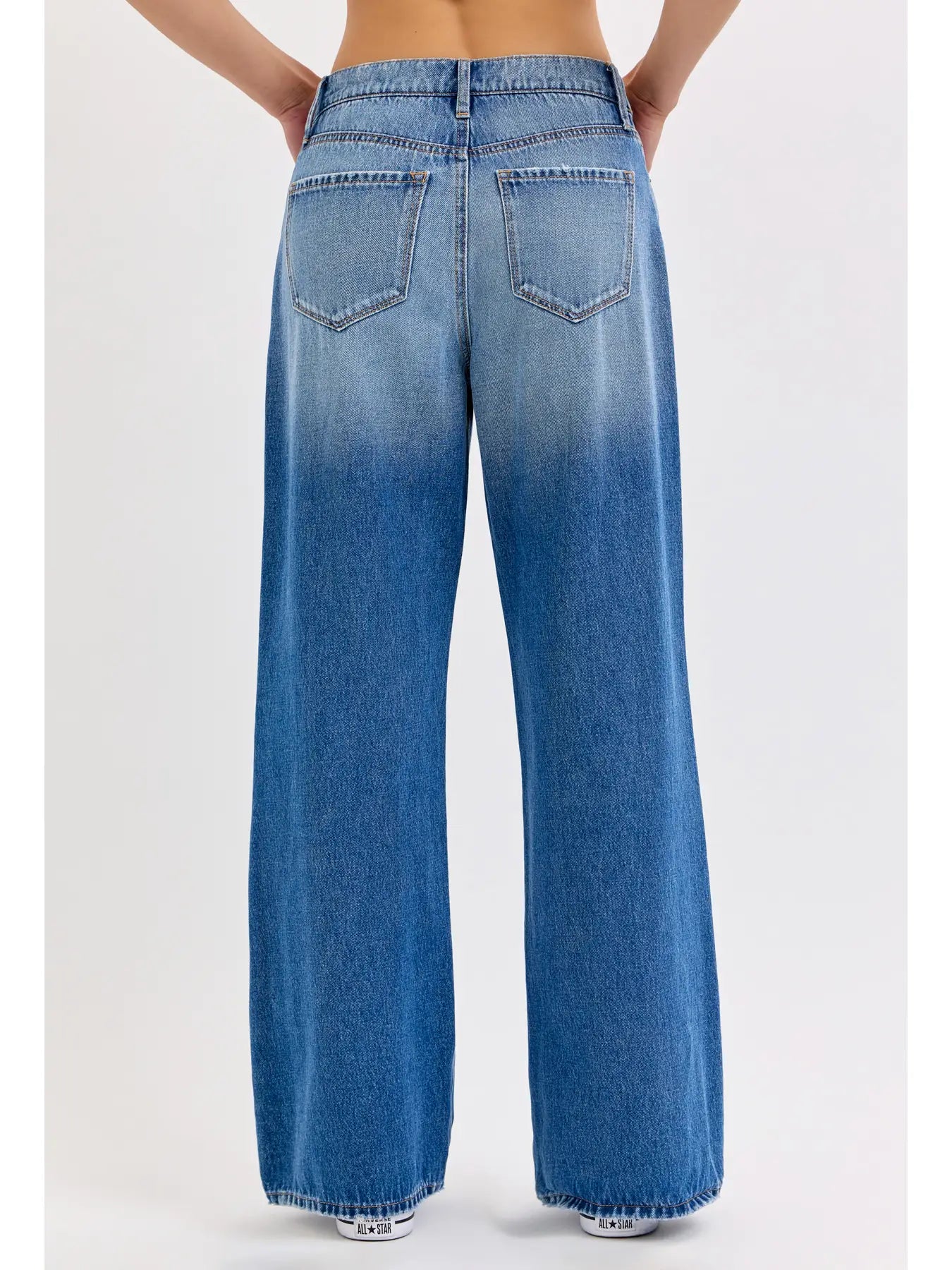 Folded Waistband Wide Leg Jean