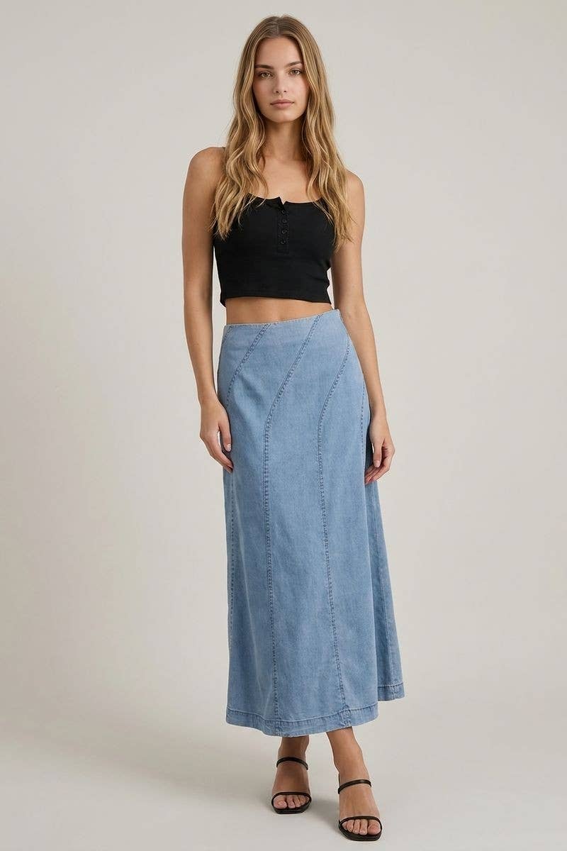 Denim Diagonal Detail Skirt