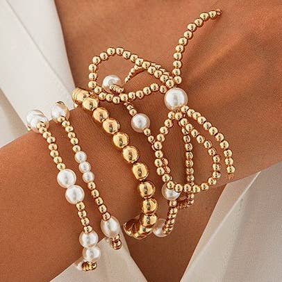 MULTI LAYER BEAD PEARL BOW BRACELET