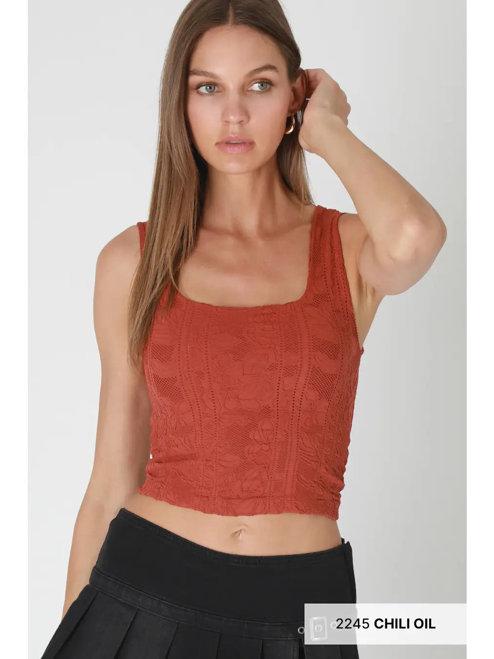 Double Layer Lace Crop Top – Chili Oil