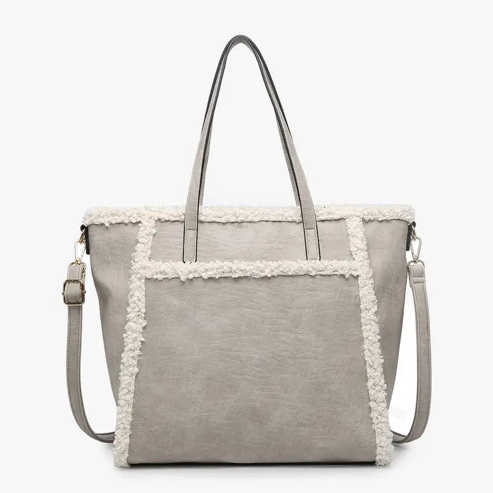 Light Grey Lulu Sherpa Trim Tote
