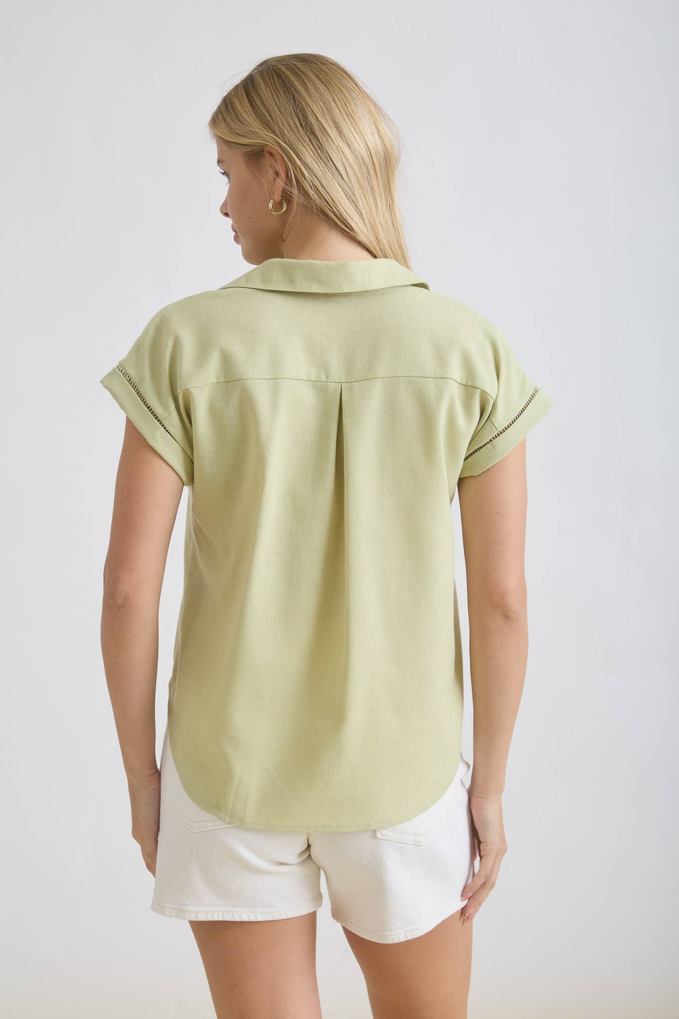 Light Olive Button Down Detail Top