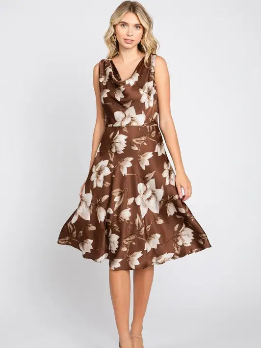 Satin Floral Cowl Neck Midi Slip Dress