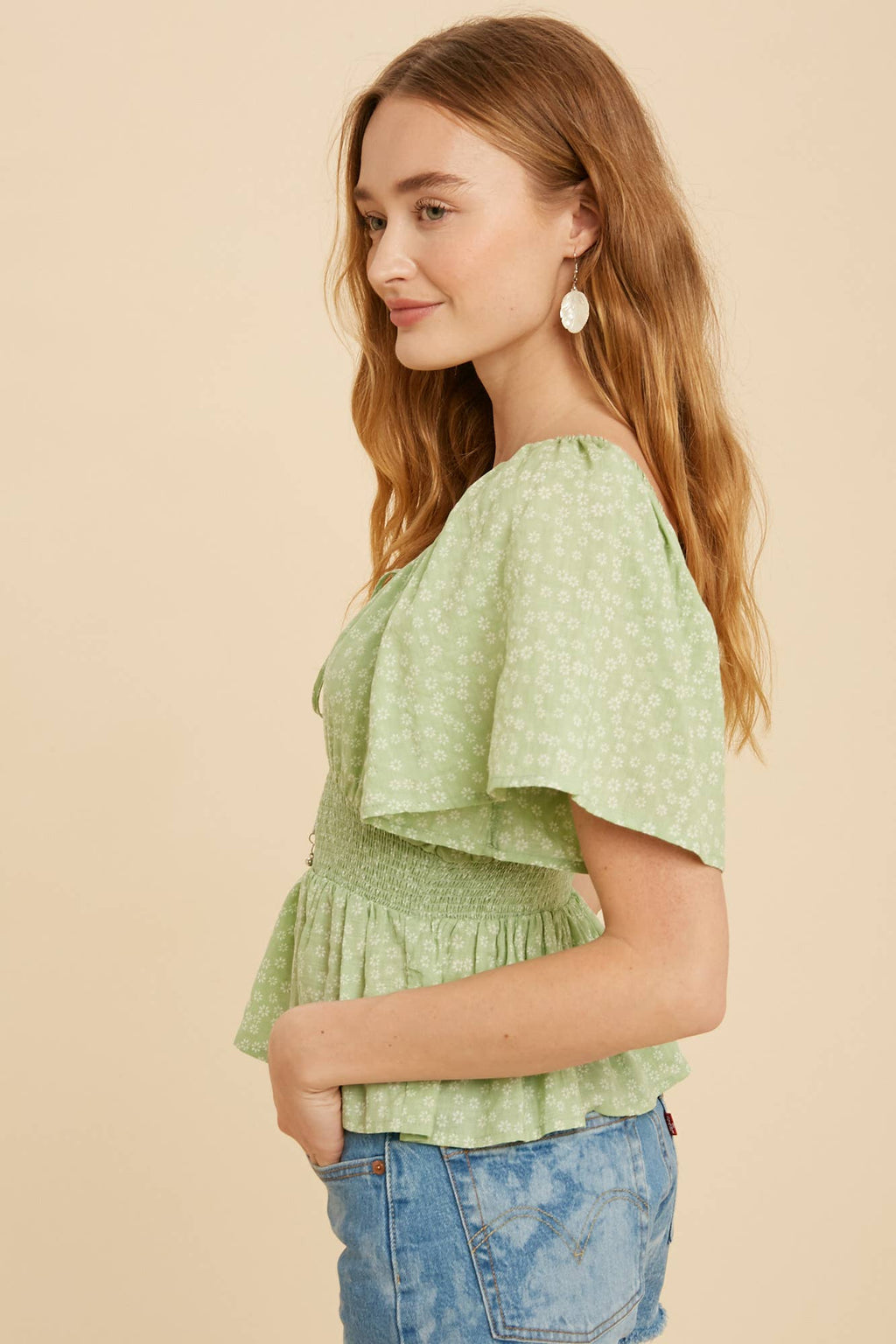 Green Tea Smocked Blouse