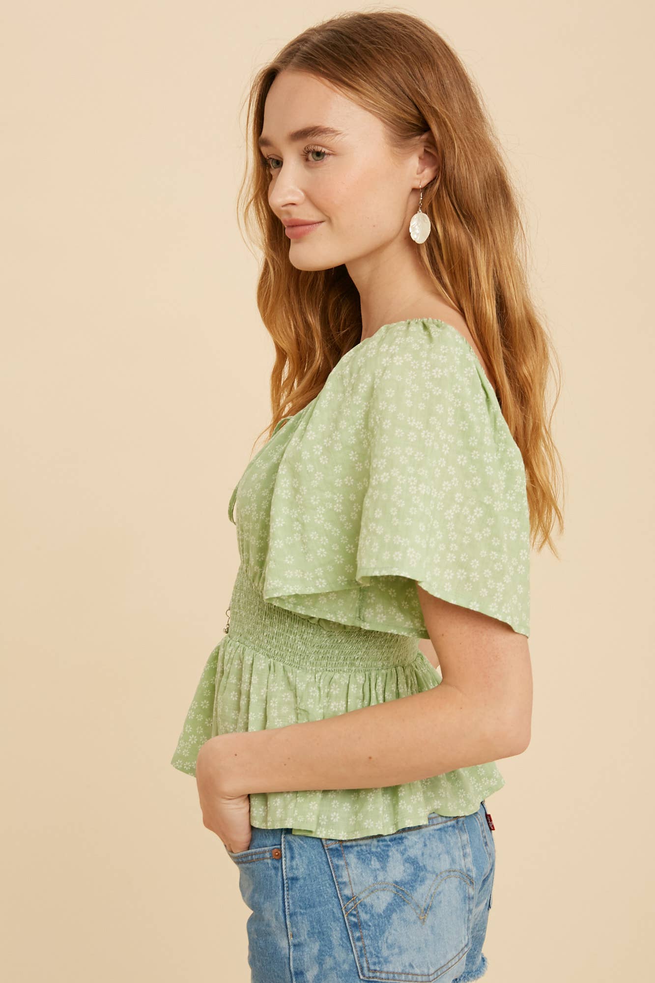 Green Tea Smocked Blouse