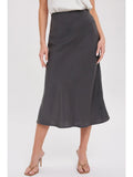 Ash Grey Satin Midi Skirt