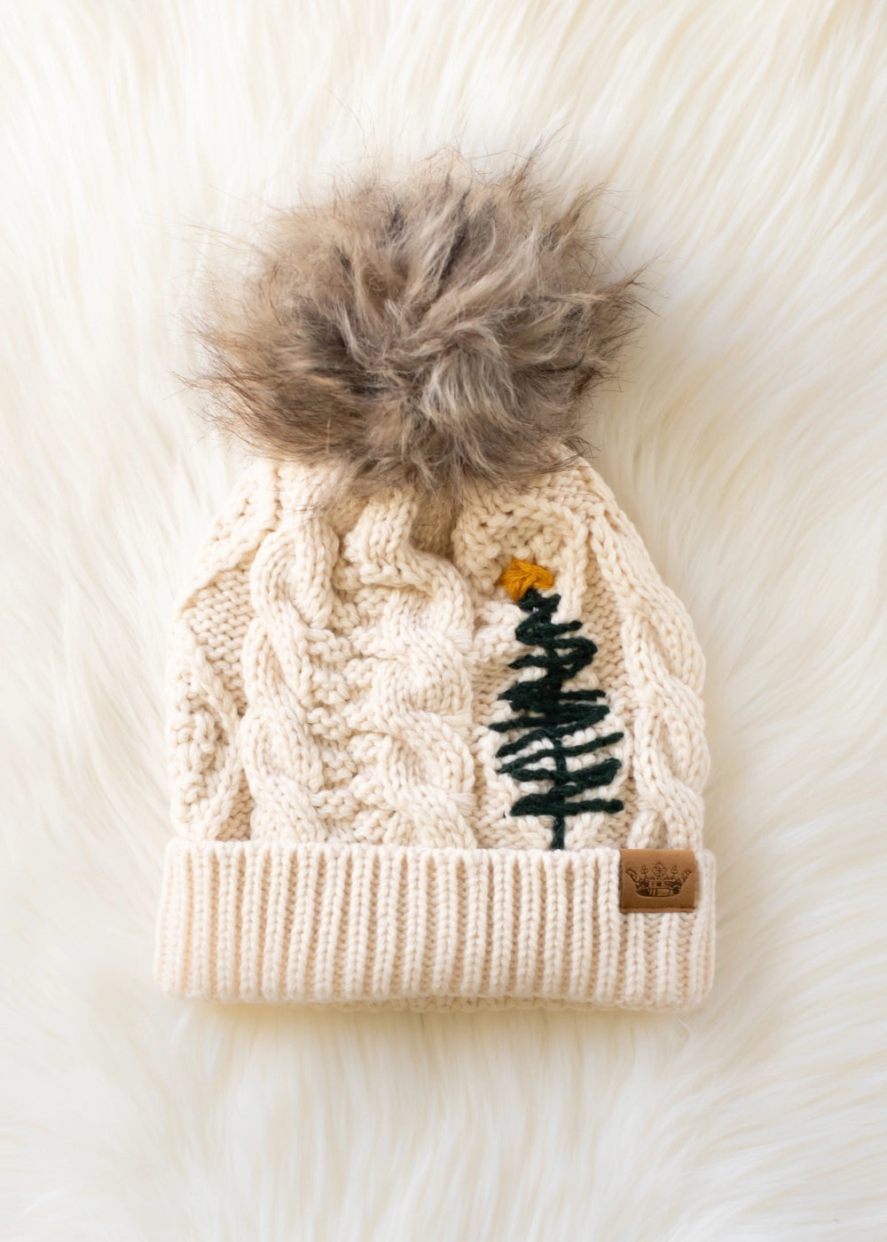 Embroidered Tree Pom Hat