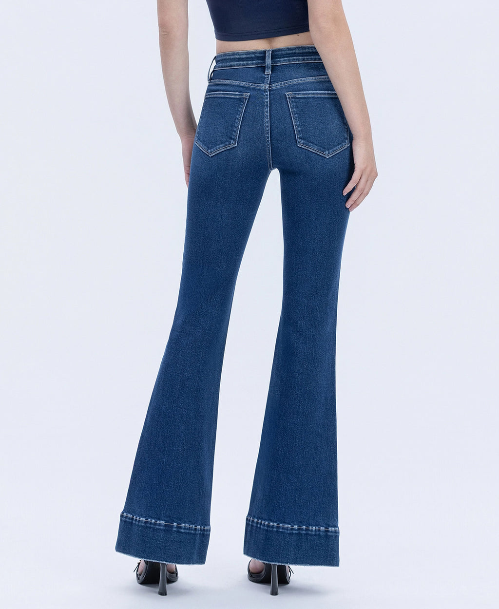 High Rise Welt Pocketed Trouser Hem Flare Jeans