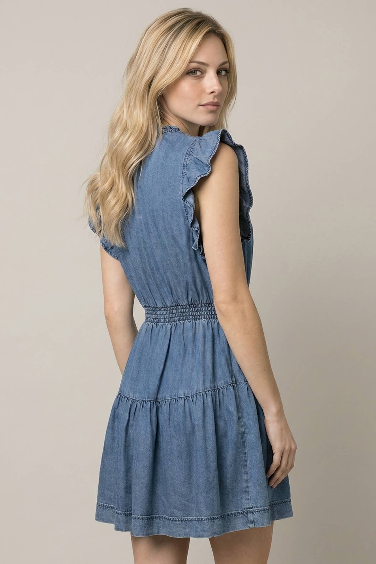 RUFFLE DETAIL SMOCKING WAIST
