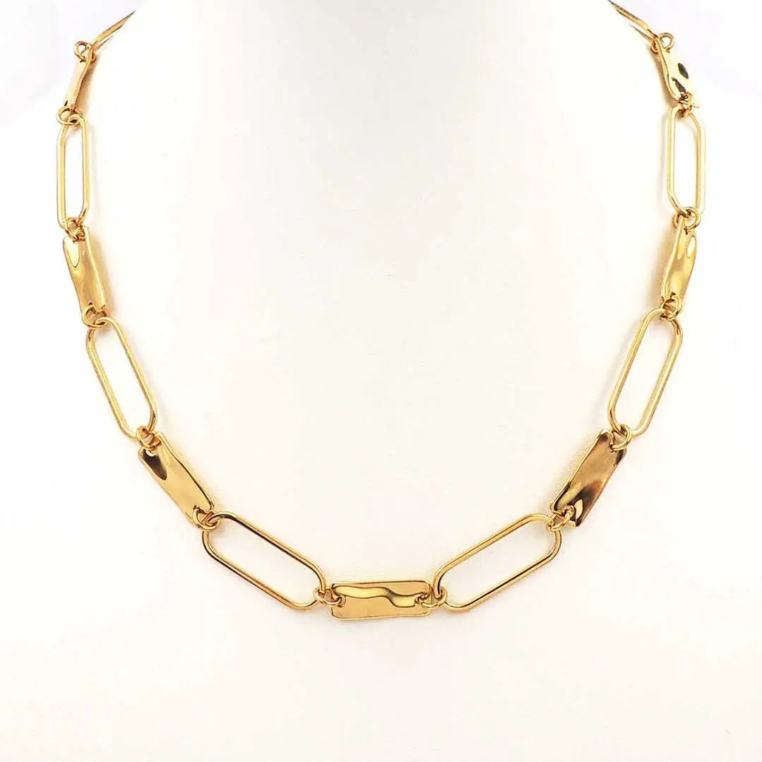 Stainless Steel Gold Oval Hammered Textured 16"-18"