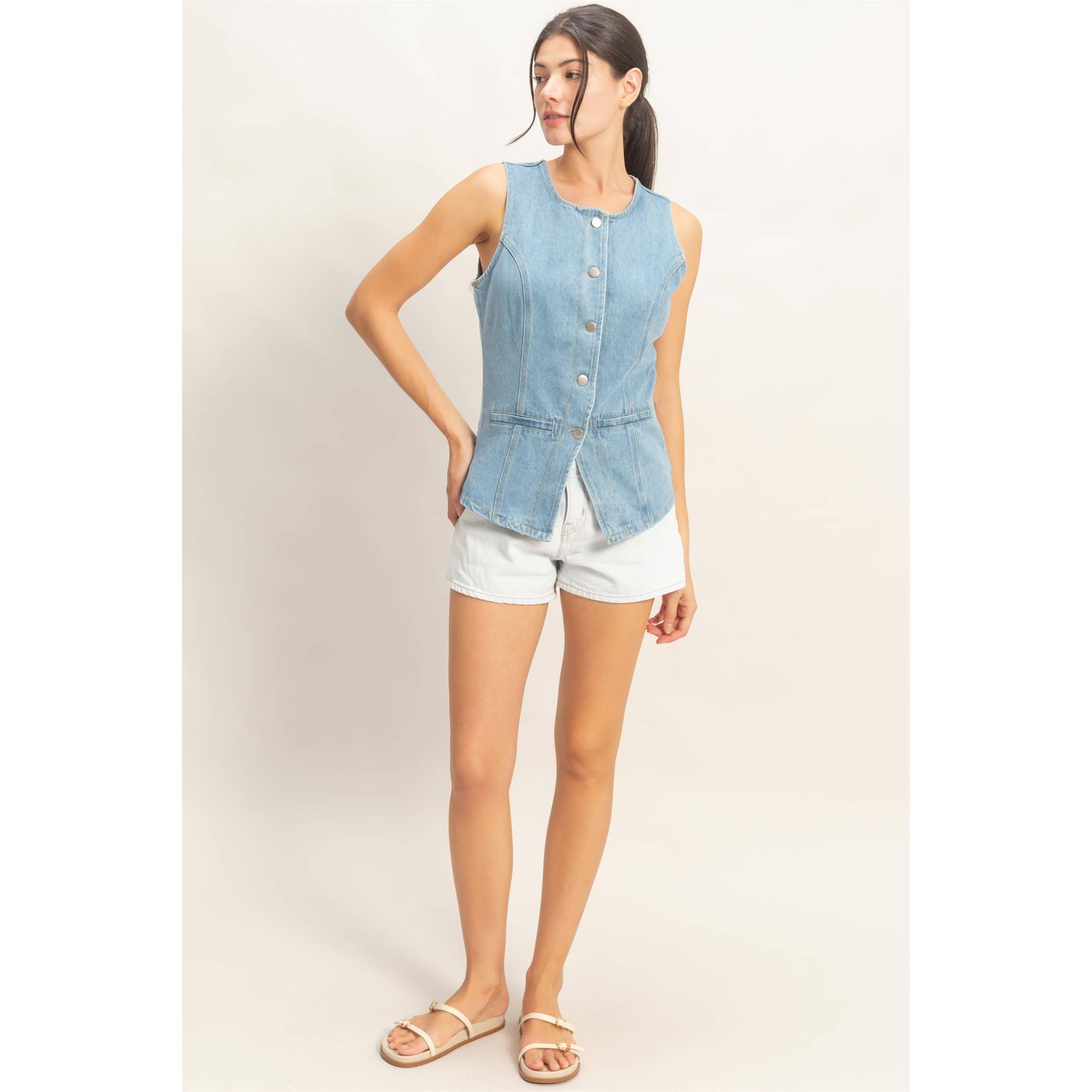 Button-Front Denim Vest